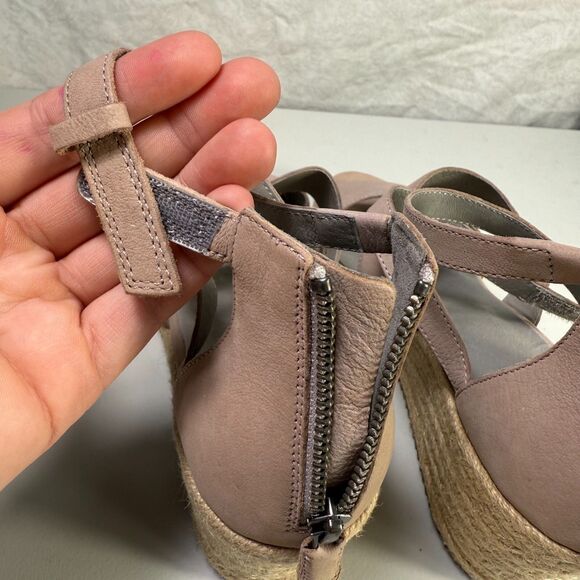 Eileen Fisher Wali Pink Tumbled Leather Wedge Espadrilles Sandals NWOT W Sz 10 - Picture 6 of 10